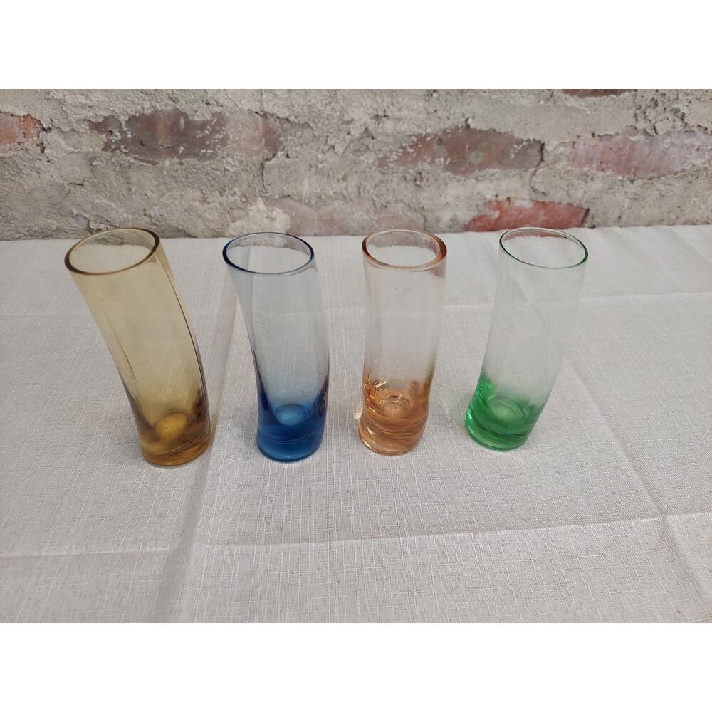 Tilted Shot Glasses Set of 4 Multicolor Leaning Shooter Barware Tumblers 5 Inch